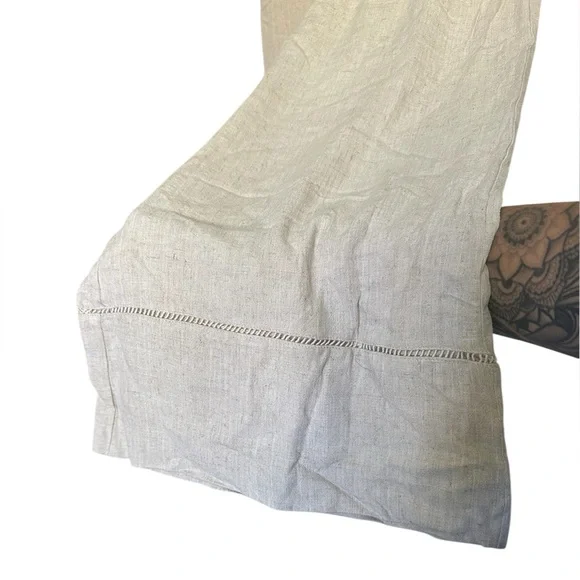 NWOT Umgee High Waisted Beige Linen Wide Leg Crochet Detail Pants Size L - Picture 4 of 7